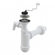 Сифон для умывальника DN40 со штуцером, с нержавеющей peшeткой DN63, с цепочкой AlcaPlast A41PR