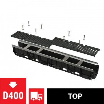 Дренажный канал 100 мм с металлической рамой и чугунной решеткой D400 AlcaPlast AVZ103-R201