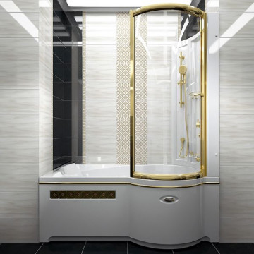 Стенка со стеклянной шторкой на ванну Радомир Валенсия прозрачная золото 1-61-3-0-0-0210