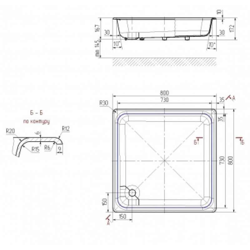 Душевой поддон строительного исполнения схема