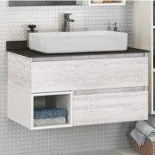 Тумба-умывальник Comforty Прага-90 дуб белый с серой столешницей и раковиной Comforty 78189