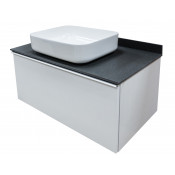 Тумба-умывальник Comforty Милан-90 белый глянец с серой столешницей и раковиной Comforty 78189