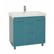 Тумба с раковиной Misty Джулия Qvatro 75 с 3 ящиками прямая голубая