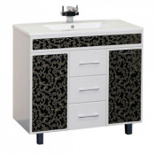 Тумба Misty Мишель 75 с 3 ящиками белая (орнамент серебро)