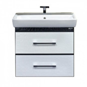 Тумба с раковиной Misty Гранд LUXE 80 подвесная с 2 ящиками бело-черная кожа CROCO