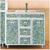 Тумба с раковиной Misty Жемчужина 90 с 3 ящиками бело-голубая мозайка