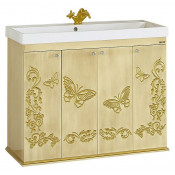 Тумба с раковиной Misty Бабочка 105  прямая бежевая патина