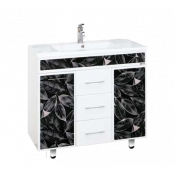 Тумба с раковиной  Misty Боливия 75 с 3 ящиками белая (черная ночь)