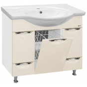 Тумба с раковиной Misty Жасмин 86 с 2 ящиками и бельевой корзиной бежевая эмаль
