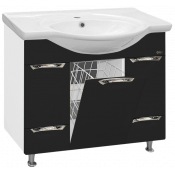 Тумба с раковиной Misty Жасмин 95 с 2 ящиками и бельевой корзиной черная эмаль