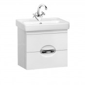 Тумба с раковиной Misty Жасмин 65 подвесная с 2 ящиками белая эмаль с доводчиками