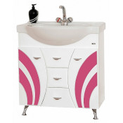 Тумба с раковиной Misty Каролина 70 с 3 ящиками розовое стекло