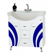 Тумба с раковиной Misty Каролина 80 с 3 ящиками синее стекло