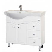 Тумба с раковиной Misty Илона 90 3 ящиками белая эмаль левая