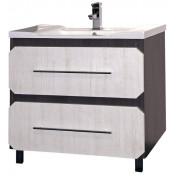 Тумба с раковиной Misty Хит 100 с 2 ящиками напольная бежевая/серая