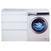 Тумба с раковиной Misty Фостер 70 L под стиральную машину напольная с 3 ящиками белая