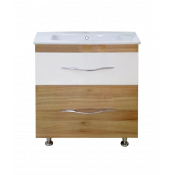 Тумба с умывальником Misty Турин 60 с 2 ящиками напольная орех глянец/белый