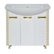 Тумба с раковиной Misty Престиж 80 белая/золотая патина
