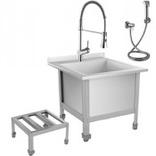 Слив технический из нержавеющей стали 700х630х450 мм, С РЕШЕТКОЙ, СМЕСИТЕЛЬ, ЛЕЙКОЙ (ЭКОНОМ)