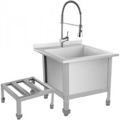 Слив технический (видуар) из нержавеющей стали 700х630х450 мм, С РЕШЕТКОЙ, СМЕСИТЕЛЬ (ЭКОНОМ)