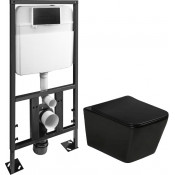 Комплект унитаз подвесной, сиденье микролифт + Инсталляция с кнопкой   SantiLine SL-5004MB+SL-04