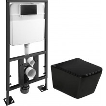 Комплект унитаз подвесной, сиденье микролифт + Инсталляция с кнопкой   SantiLine SL-5004MB+SL-04