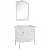 Комплект мебели для ванной ASB-Woodline Модерн 85 1124701 белый с патиной серебро