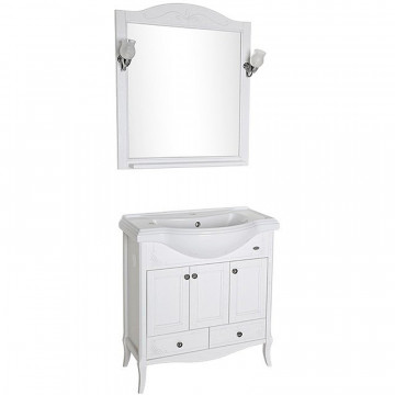 Комплект мебели для ванной ASB-Woodline Салерно 80 969601 белый с патиной/серебро