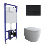 Подвесной унитаз с инсталляцией Berges Novum 043273 кнопка черная