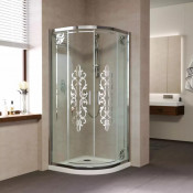 Душевой уголок Vegas Glass ZS-F 100*90 07 Felicita Silver матовый хром/прозрачное с серебряным рисунком