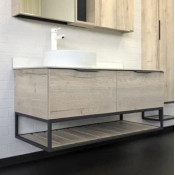 Тумба подвесная Comforty Порто 120-1 00-00008905 дуб дымчатый с белой столешницей с раковиной Comforty 9110