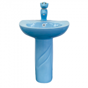 Комплект детский Comforty 00-00008356 раковина 0991B с донным клапаном DK-02L + пьедестал P0991B + смеситель 01B голубой