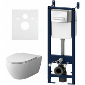 Подвесной унитаз с инсталляцией Am.Pm Awe FlashClean IS30201.111700 с сиденьем микролифт и белой клавишей смыва