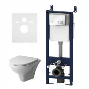 Подвесной унитаз с инсталляцией Am.Pm Gem FlashClean IS30201.901700 с сиденьем микролифт и белой клавишей смыва