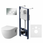 Подвесной унитаз с инсталляцией Am.Pm Like FlashClean IS49051.801701 с сиденьем микролифт и клавишей смыва хром