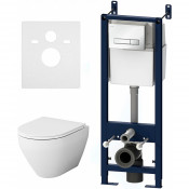 Подвесной унитаз с инсталляцией Am.Pm Spirit FlashClean IS30201.701700 с сиденьем микролифт и белой клавишей смыва