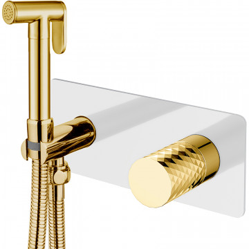 Гигиенический душ со смесителем Boheme Stick 127-WG ручка Diamond белый, золото