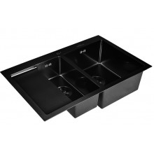 Мойка кухонная Wisent WW37851ВS-R с коландером 302644В и сифоном правая графит/черный