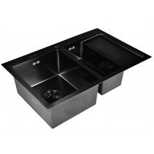 Мойка кухонная Wisent WW37851ВS-L с решеткой 325014 и сифоном левая графит/черный