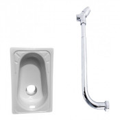 Чаша Генуя стальная эмалированная Сантэкс смещенный слив 023-2702 (без арматуры) с краном смывным КРС-20-05 с мет. трубой КНОПКА