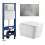 СЕТ Система инсталляции для унитазов SinteSi CCI-SMP-101  +Кнопка смыва для инсталляции SinteSi FB-DSS-507 Нержавеющая сталь  +Унитаз подвесной безободковый SinteSi BALTI с крышкой-сиденьем дюропласт, микролифт