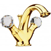 Смеситель для раковины Webert Karenina KA700102010 c донным клапаном, золото, ручки Swarovski