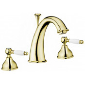 Смеситель для раковины Webert Dorian DO750101010 на 3 отверстия, с донным клапаном, золото