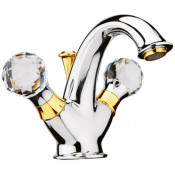 Смеситель для раковины Webert Karenina KA700102017 c донным клапаном, хром, золото, ручки Swarovski