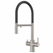 Смеситель Elghansa 56F5511-Steel для кухни однорычажный 3 в 1 (для фильтра) с бок. переключателем и гибким изливом