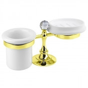 Держатель со стаканом и мыльницей Cezares OLIMP-STT-03/24-Sw золото 24 карат/Swarovski