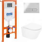 Комплект 3 в 1 Унитаз подвесной с сиденьем BelBagno TRE BB8001CHR/SC + Система инсталляции для унитазов BelBagno BB002-80 с кнопкой смыва BB005-PR-CHROME