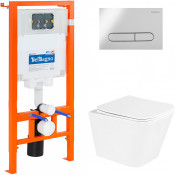 Комплект 3 в 1 Унитаз подвесной с сиденьем BelBagno DUE BB3103CHR/SC + Система инсталляции для унитазов BelBagno BB002-80 с кнопкой смыва BB005-PR-CHROME