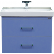 Тумба с раковиной Misty Джулия Qvatro 75 подвесная конус с 2 ящиками синяя
