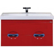 Тумба с раковиной Misty Жасмин 90 подвесная с 2 ящиками, эмаль, цвет красный